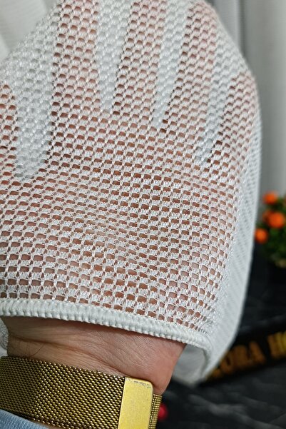ilora home Premium ekru beyaz file tasarım tül perde ütü istemez 1/3 kat sık ...