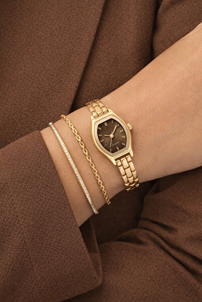 Ticarto Kadın vintage Model Kahvereni kadran detaylı çelik kordonlu Kol Saati...