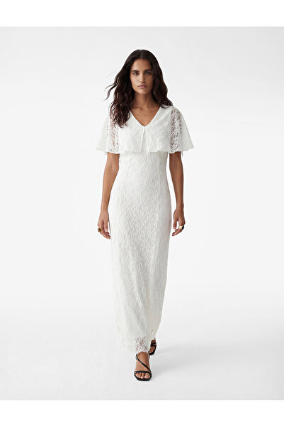 Koton slim fit Rochie lungă din dantelă cu mâneci tip pelerină și decolteu în V