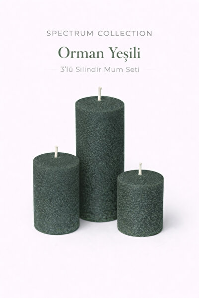 KORIXA Spectrum Collection Orman Yeşili 3’lü Dokulu Silindir Mum Seti (Yeşil)