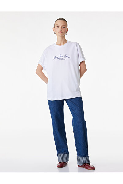 Koton Printed Cotton Oversize White Women's T-Shirt 6Sak50096Ek