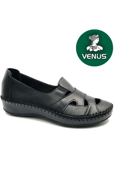Venüs Silvect Genuine Leather Orthopedic Women's Casual Shoes Black