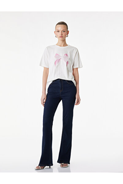 Koton Tricou din bumbac cu mânecă scurtă guler rotund cu detaliu cu aplicație...