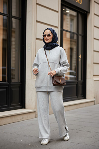 Aselim Hijap Moda 3 İplik Şardonlu Bomber İkili TesettürTakım | Pamuklu Rahat Takım Grimelanj