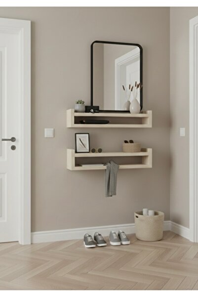 Wonderwoods Çok Amaçlı 2'li Doğal Ahşap Masif Dekoratif Raf