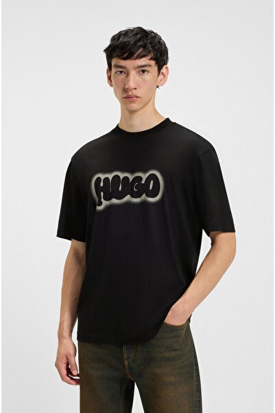 HUGO Logo Baskili Pamuklu Penye Tisört