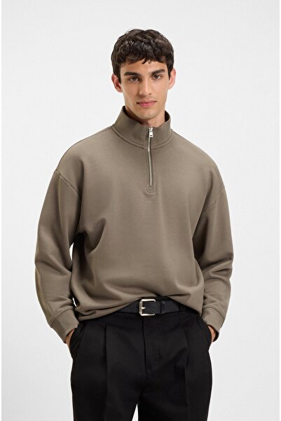 HUGO Logo Baskili Pamuklu Fermuar Yaka Sweatshirt