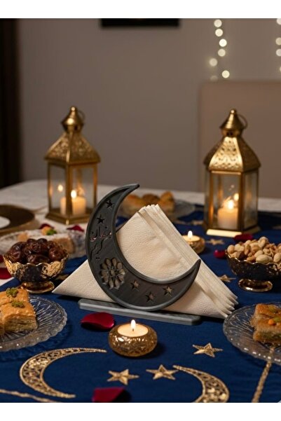 Katmanatolye Ramazan Dekoratif Peçetelik Hilal Ay Model – Gümüş Gri İftar Sof...