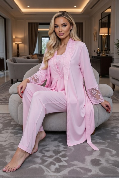 bigmama Maternity Summer Pajama Set with Nursing Features and Lace Detail, 3-...