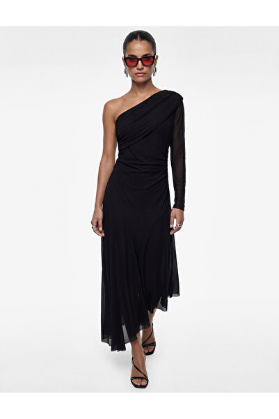 Koton Rochie midi cu mânecă lungă, asimetrică, din tul, cu un singur umăr