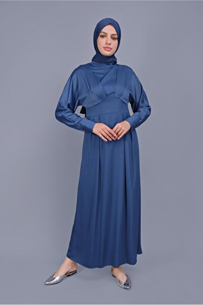 Alvina فستان ساتان بياقة دائرية 41624