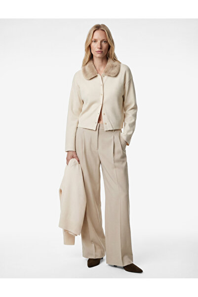 Koton Uzun Kollu Düğmeli Çıkarılabilir Suni Kürk Yakalı Hırka