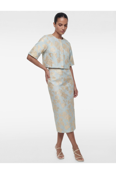 Koton Fustă creion midi cu model floral și detalii din fir metalic