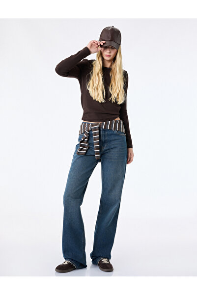 Koton Βασικό μπλουζάκι με μακρυμάνικο λαιμόκοψη από βαμβακερή λεπτή εφαρμογή