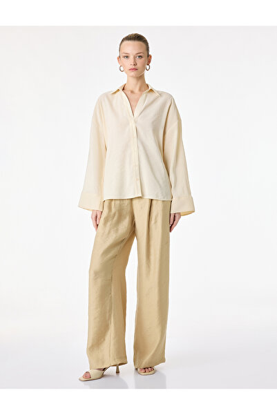 Koton Viscose Blended Oversize Yellow Women's Shirt 6Sak60152Pw