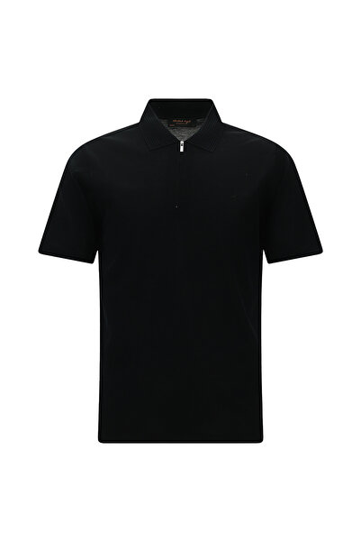 Kiğılı Tricou cu guler polo din bumbac mercerizat, brodat, cu fermoar, croial...
