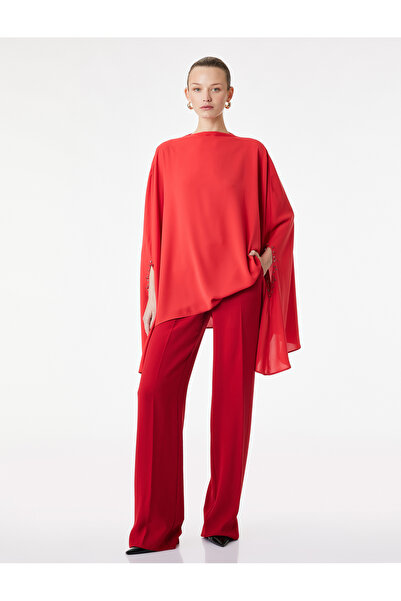 Koton High Collar 3/4 Bat Sleeve Oversize Satin Evening Dress Blouse