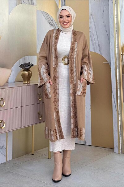 TRENDTESETTÜR Women's Mink Embroidered Detailed Knitwear Cardigan t 30021