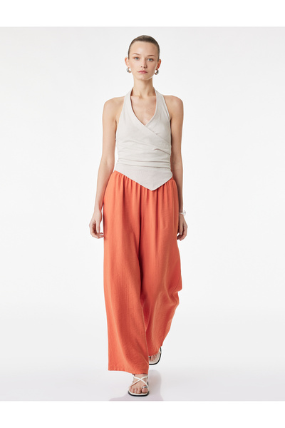 Koton Pantaloni Palazzo cu talie elastică, croială lejeră, talie extra înaltă...