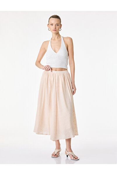 Koton Fusta midi evazată din țesătură de viscoză cu detaliu brodat cu flori