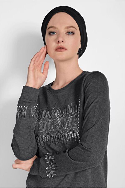 TRENDTESETTÜR KADIN GRİ (ANTRESIT) PAMUKLU TAŞ DETAYLI EŞOFMAN TAKIMI 3719