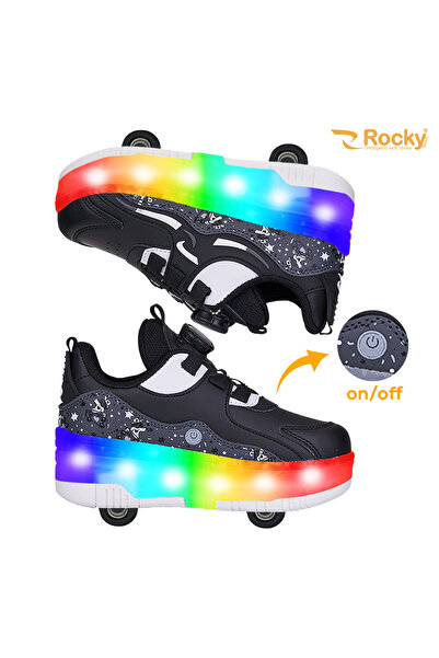 ROCKY SPORT Nils Erkek Çocuk Patenli, Işıklı Rahat Siyah Spor Ayakkabı&Sneake...