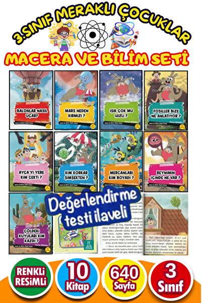 KBY 3.sınıflar Için Renkli 10'lu Öğretmen Tavsiyeli Hikaye macera ve bilim Ki...