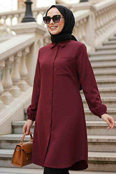 N.S NEVA STYLE Düğmeli Bordo Tesettür Tunik 30293BR