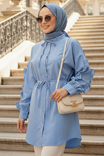 N.S NEVA STYLE Buttoned Blue Hijab Tunic 20295m