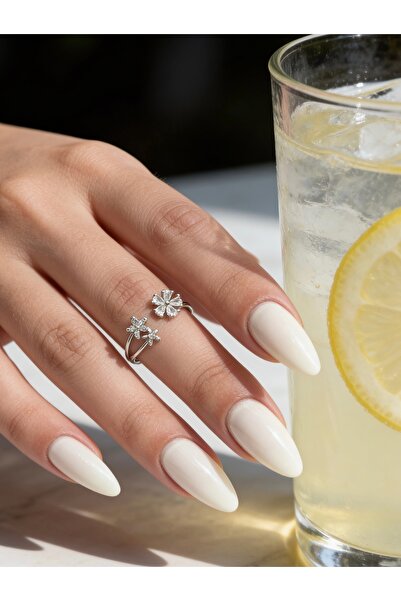 ZEY 925 Ayar Gümüş Takı- çiçek Modelli Zirkon Taşlı Eklem Yüzüğü (Midi) Kadın...