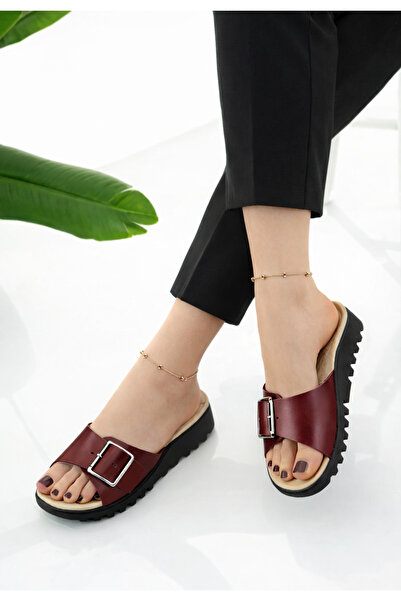 Macs Moda Burgundy Wedge Sole Women's Slippers with Buckle – Stylish Slippers...