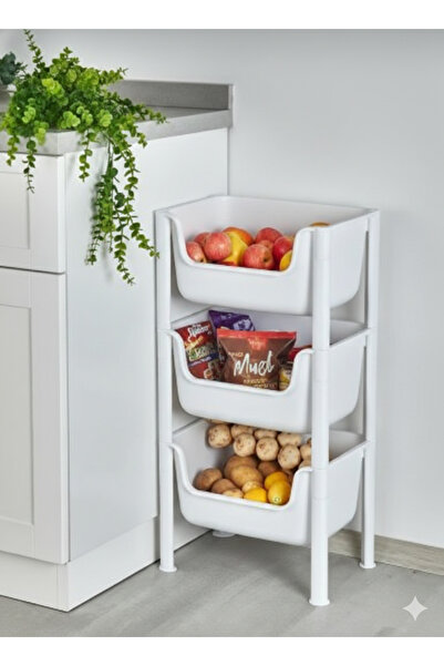 KIZILELMADA منظم بلاستيكي أبيض كبير الحجم بثلاثة أقسام - سعة إجمالية 36 لترًا