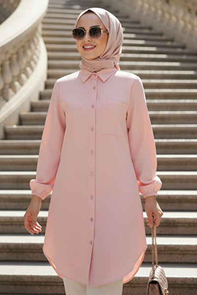 N.S NEVA STYLE Buttoned Powder Hijab Tunic 30293Pd