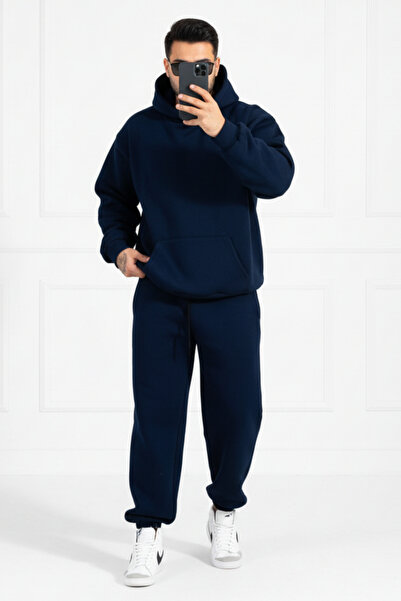 Runades Men's Soft Textured Oversized Kangaroo Pocket Hooded Tracksuit Set - ...