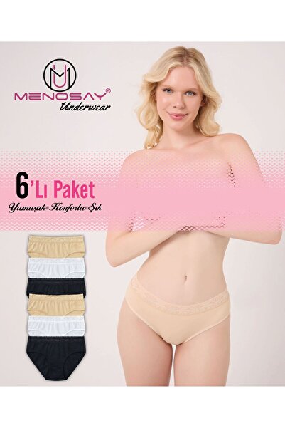 MENOSAY 6'lı paket beli dantelli slip külot