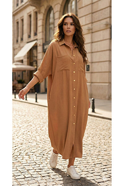 Pasaklı Giyim قميص نسائي بأكمام طويلة مناسب للحجاب، فستان تونيك من الكتان الم...