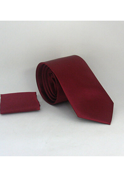 Gaffy Claret Red Classic μονόχρωμη σατέν γραβάτα με μαντήλι - KS-09