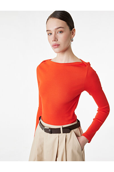 Koton Slim Fit Cotton Long Sleeve Boat Neck T-Shirt