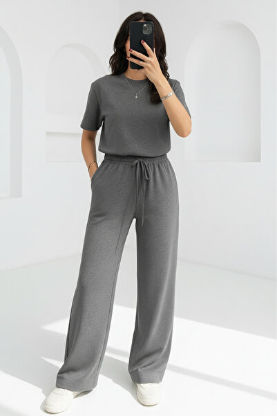 Runades Women's Anthracite Melange Spanish Flare Short Sleeve Set Comfortable...