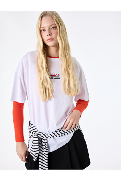 Koton Μπλουζάκι με κοντό μανίκι με λαιμόκοψη από βαμβάκι