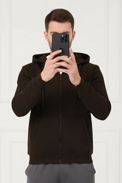 Runades Cardigan maro uni unisex supradimensionat (3 fire) cu lână groasă