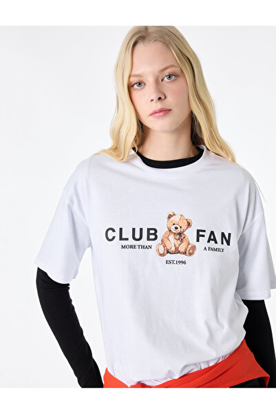 Koton Μπλουζάκι με κοντό μανίκι με λαιμόκοψη βαμβακερό αρκουδάκι με στάμπα