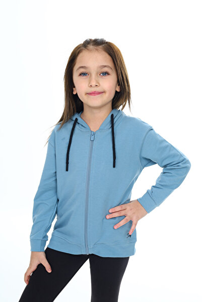 Toontoy Cardigan pentru fetiță cu cu glugă buzunare cu fermoar, broderie cu u...