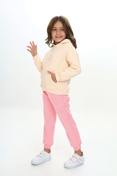 Toontoy Girl's 2-Piece Set Printed Hooded Sweatshirt with Pockets & Elastic W...