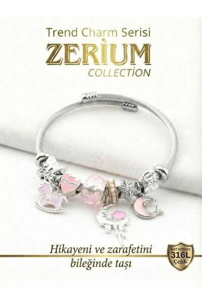ZERİUM Modern Steel Stylish Women's Charm Steel Bracelet Sleep Dream Series 02