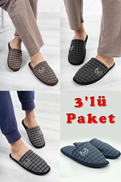 Moda Frato Modafrato Pachet de 3 papuci pentru bărbați cu motiv, papuci de casă