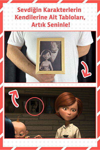 Frex Store The Incredibles (İnanılmaz Aile) Düğün Fotoğrafı Ahşap Çerçeveli D...