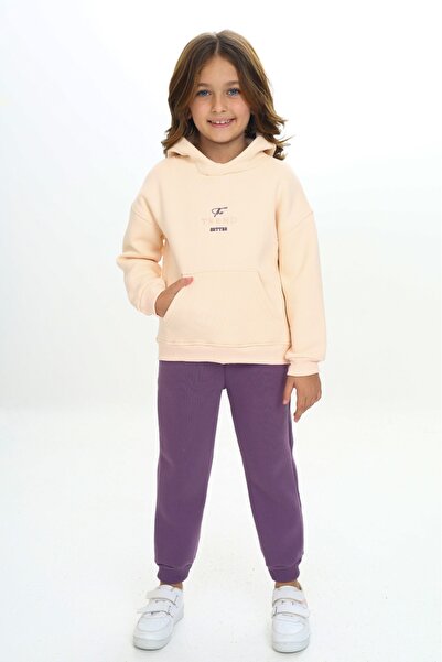 Toontoy Girl's 2-Piece Set Printed Hooded Sweatshirt with Pockets & Elastic W...