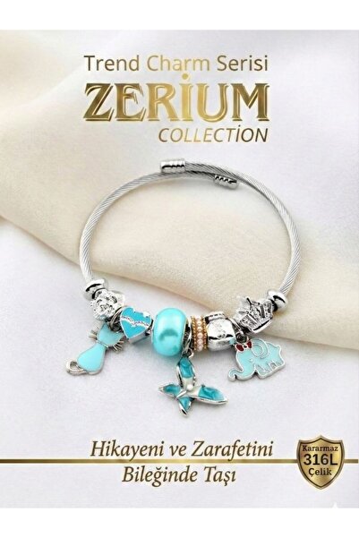 ZERİUM Modern Steel Stylish Women's Charm Steel Bracelet Elephant Butterfly a...