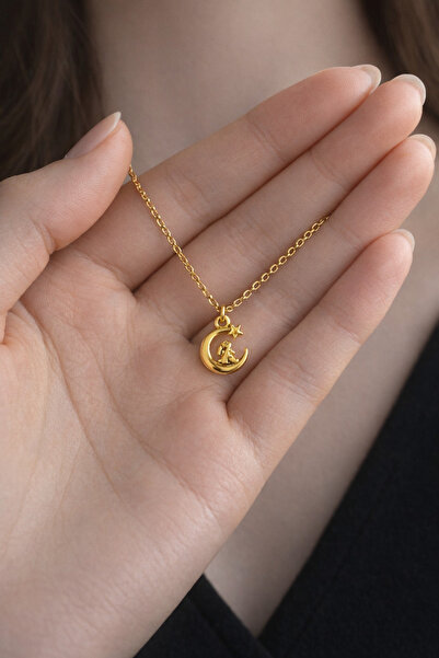 VerdeHome Ay Yıldız Tavşan Tasarımlı Milimalist Zarif ve Şık kolye - Gold Renk